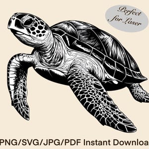 B & W Sea Turtle SVG PNG Laser Engrave Clipart Black and White Vector Image Marine Life Sublimation Design Ocean Vibe Cut File/Laser Engrave