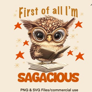 Cute Wise Owl PNG T-shirt Sublimation Design Bird Sage Reading Book Clipart Image Sagacious SVG Graphic Cartoon Instant Digital Download