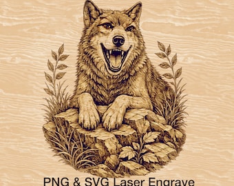 Retrato de lobo gris grabado con láser PNG, archivo SVG listo para grabado láser de vida silvestre, ilustración de animal espiritual para amantes de los lobos