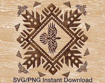 Archivo SVG PNG geométrico tribal para grabado láser, diseño nativo americano, archivo de corte de arte azteca, decoración rústica, descarga instantánea.