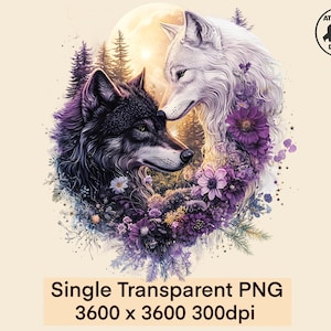 Grijze wolf clipart portret png sublimatie ontwerp boho bloemen afbeelding berglandschap grafische png wolf mates volle maan HD-afbeelding downloadbestand