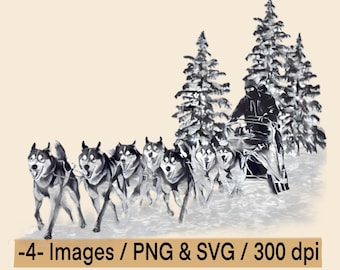 Iditarod Pencil Art Dog Sled Race Design Husky Clipart Sled Dog