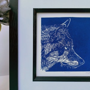 Wolf Linocut Print: Spirit Guide Linocut Illustration, Limited Edition