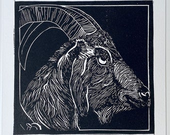 Black Goat Linocut Wall Print.