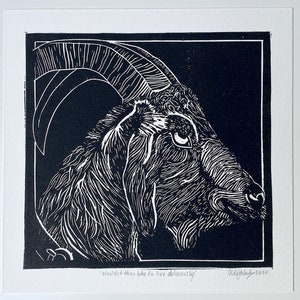 Black Goat Linocut Wall Print.