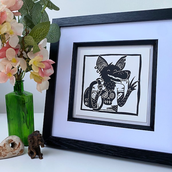 Horror High! Werewolf. Monster Linocut Print. LGBTQIA+ Wall Art. Halloween Art. Spooky Handmade Artwork.