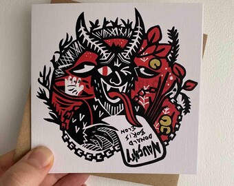 Greetings from Krampus Wreath. Festive Holidays Christmas Card. Spooky Scary Funny. Gruß Vom Krampus. Folklore Print.