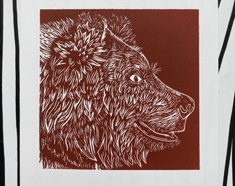 Spirit Guide - The Bear. Animal Linocut Art Prints. Limited Edition. Wall Decor. Illustration Art. Spiritual Mythology.