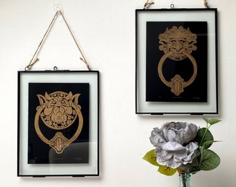 Door Knocker Linocut Wall Art Prints. Limited Edition. Inspired by a fantastical 80s classic!