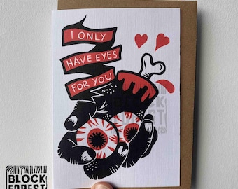 Gothic Love Card: Creepy Zombie Hand Linocut Greetings Card