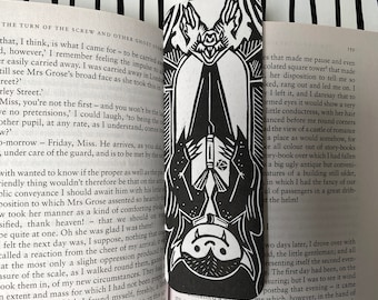 Linocut Dracula Bookmark. Vampire Bat. Bram Stoker. Horror Gothic Literature Book Worm Gift. Relief Print Art.