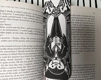 Linocut Dracula Bookmark. Vampire Bat. Bram Stoker. Horror Gothic Literature Book Worm Gift. Relief Print Art.