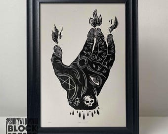 Hand of Glory Linocut Print: Limited Edition Goth Horror Wall Art
