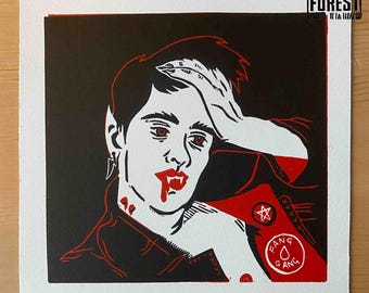 Vampire Guy Linocut Print: Limited Edition Gothic Horror Wall Art