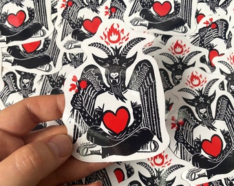 Baphomet Vinyl Sticker. Loved up Devil Gothic Stationary Decal. Decoration for notebooks, bottles or laptops