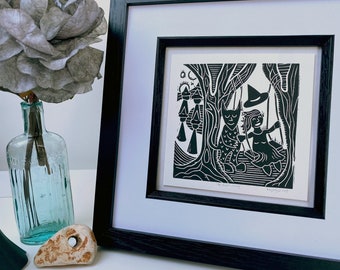 Witchcraft Wall Art. Linocut Goth Home Decor. The Coven Swing.