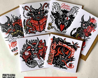 Creepmas Horror Card Set of 6 - Krampus Christmas Greetings Cards.