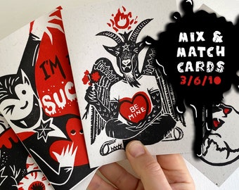 Linocut Greetings Card Pack – Creepy Gothic Mix & Match Set