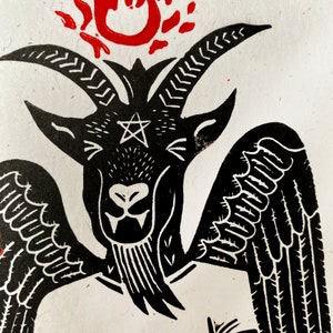 Baphomet Be Mine. Gothic Valentines Love Card. Creepy, Scary, Cute Hand Printed Greetings Card. zdjęcie 3