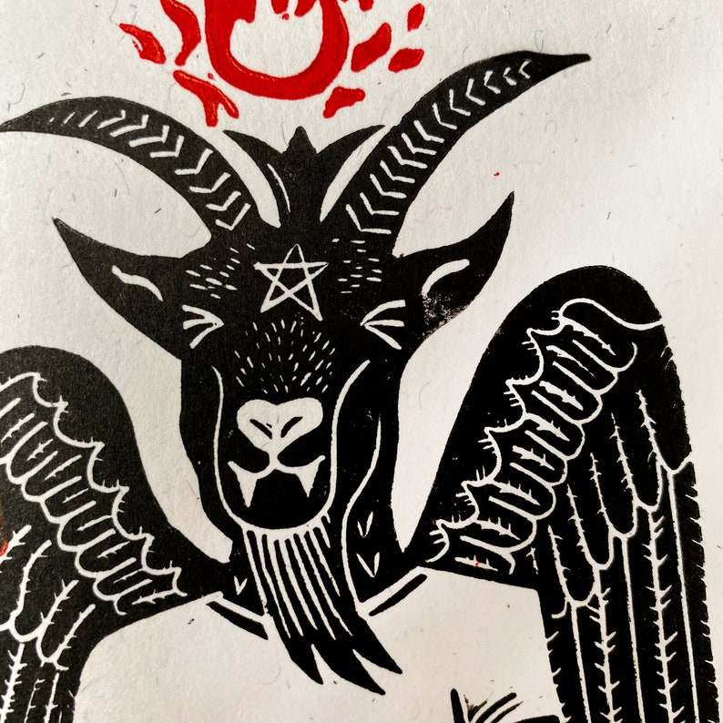Baphomet Be Mine. Gothic Valentines Love Card. Creepy, Scary, Cute Hand Printed Greetings Card. image 3
