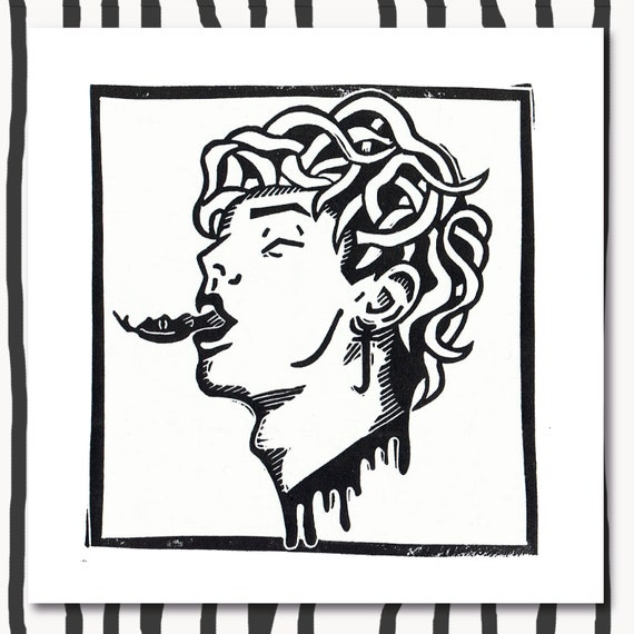Male Gorgon Myth And Legend Linocut Print Queer LGBTQIA Etsy