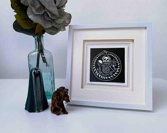 Memento Mori Linocut Print: Reaper Ouroboros, Gothic Macabre Decor ACOE