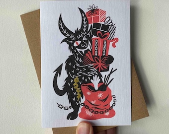 Krampus Gift Christmas Greetings Card. Gruss Vom Krampus, Alternative Festive Yule Folklore Print.