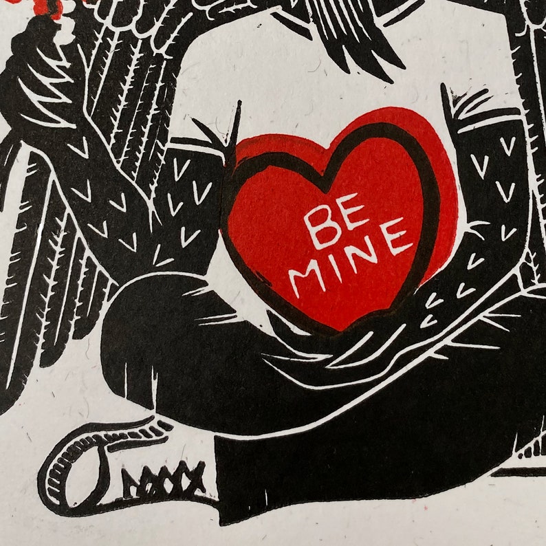 Baphomet Be Mine. Gothic Valentines Love Card. Creepy, Scary, Cute Hand Printed Greetings Card. zdjęcie 5
