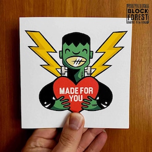 Tarjeta de amor de Frankenstein hecha para ti. Tarjeta de felicitación de monstruo digital.
