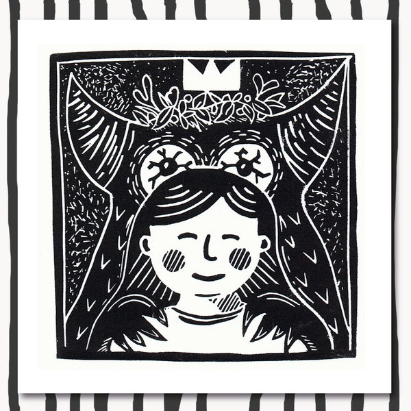 The Changeling. Folklore Linocut Print. Gothic Wall Decor.