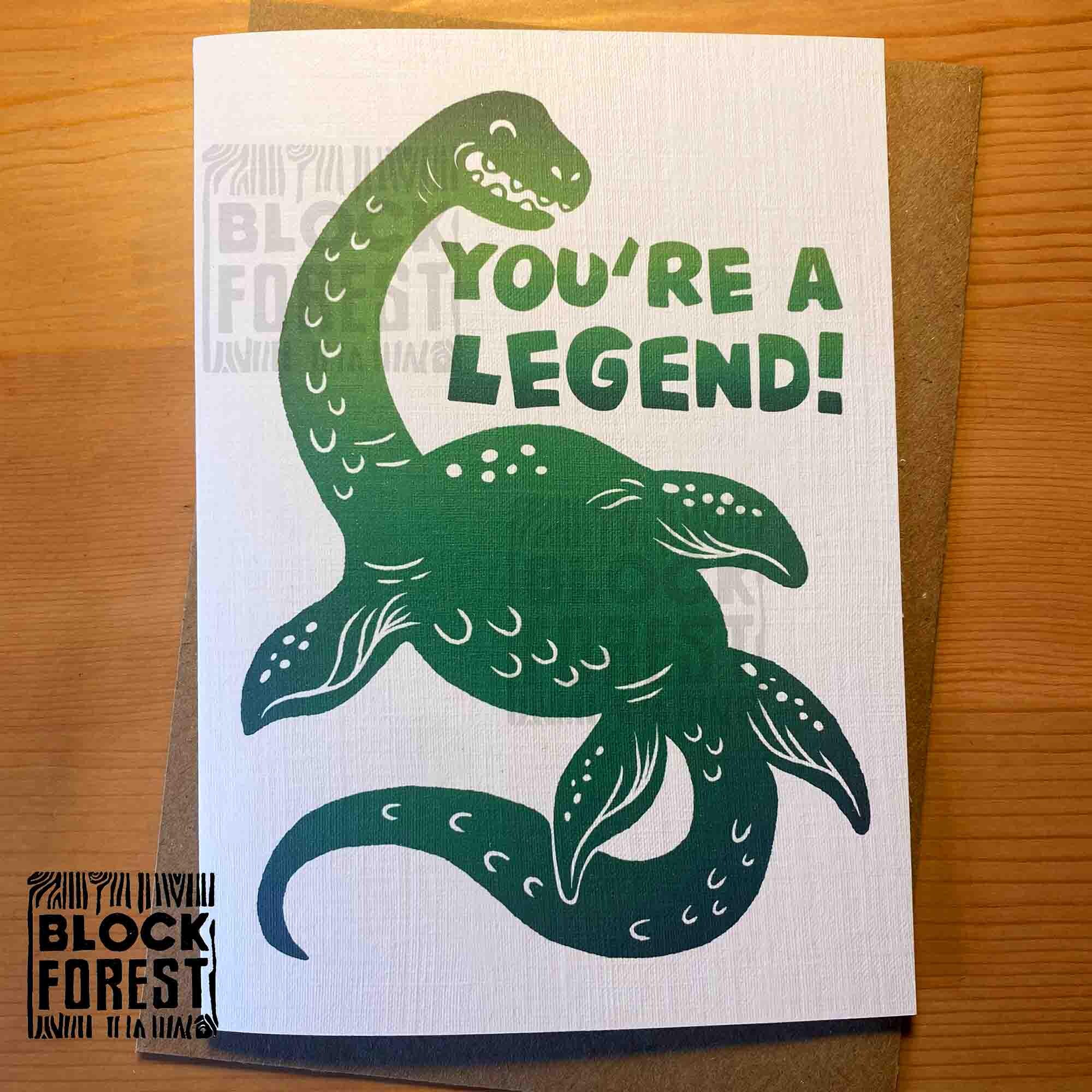 Monster Linocut You're A Legend - Loch Ness Monster Linocut Card. for Special Friends ...