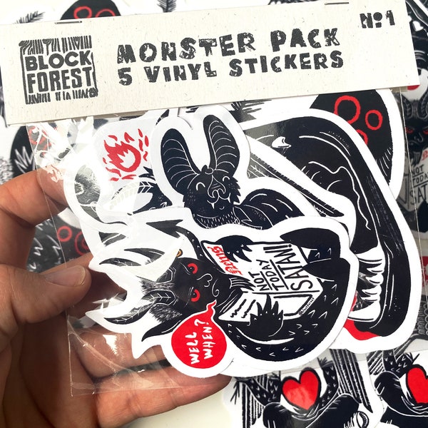 5 Vinyl Sticker Monster Pack. Gothic and Alternative Stationary Decal. Decoration for notebooks, bottles or laptops