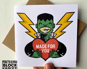 Made For You Frankenstein Love Card. Digital Monster Greetings Card.