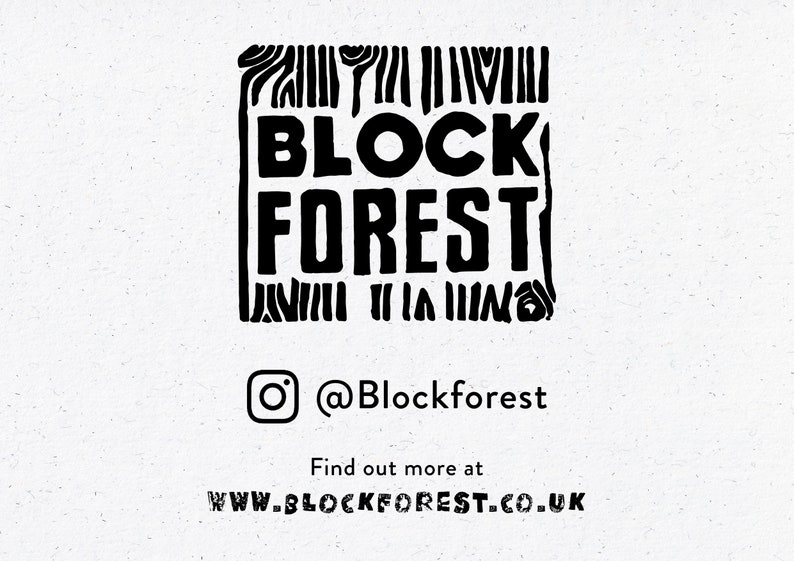 May include: Black and white logo for Block Forest Training. The logo features the words "BLOCK FOREST TRAINING" in a bold, blocky font, set within a square frame with a wood grain design. The Instagram handle @Blockforest and website are also displayed.