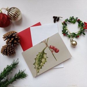 Carte de houx de Noël peinte à la main