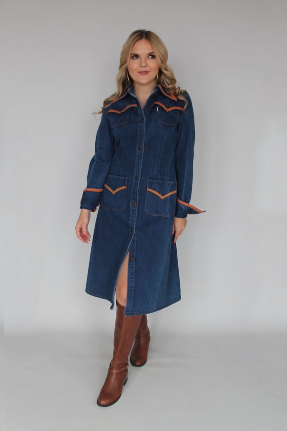 70s Denim Western Shirt Dress / Vintage Creations