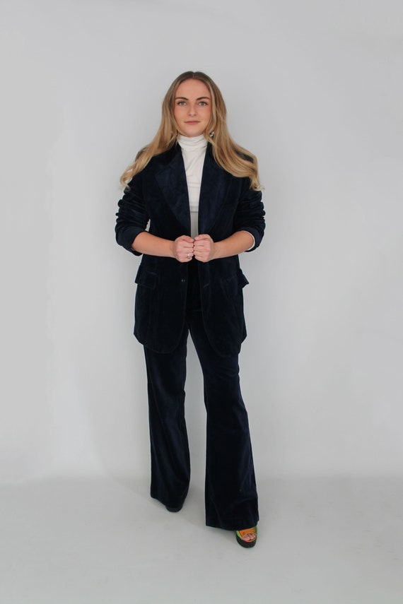 70s Velvet Flared Trouser Suit / Kings Road London
