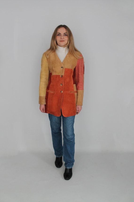 Brown Beige Orange & Peach Real Suede Leather West