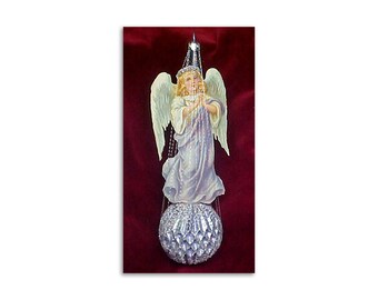 Wire Wrapped Angel on Waffled Ball, Lavender - Hand Blown Glass Ornament from Germany