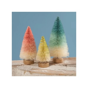 Bethany Lowe Pastel Shaded Bottle Brush Trees, Set of Three #LC8321  New