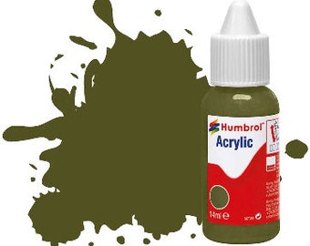 Humbrol Acrylic Model Paint: Olive Drab, Matte, Shade #155 - 14 ml Dropper Bottle