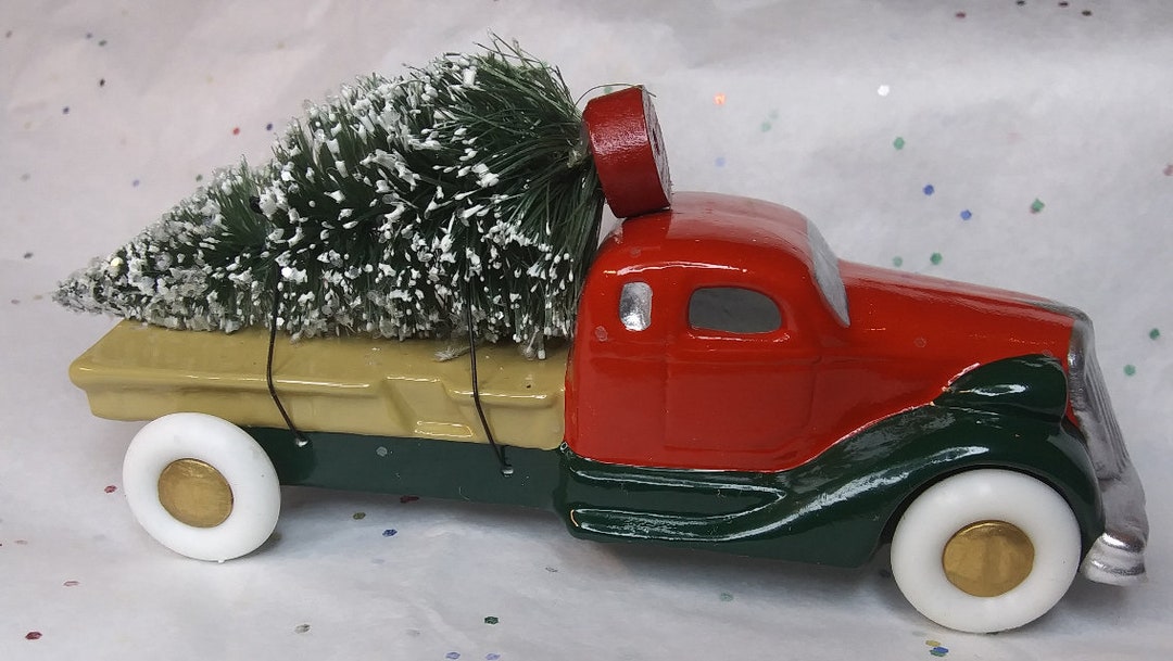 Christmas Tree Delivery Truck Hand Cast Vintage Style Metal Figure for