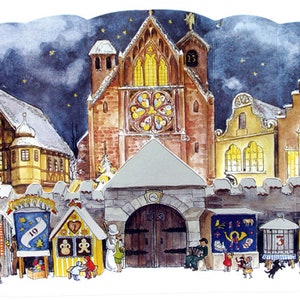 3-D German Advent Calendar: Village Christmas Market 1947 Reproduction