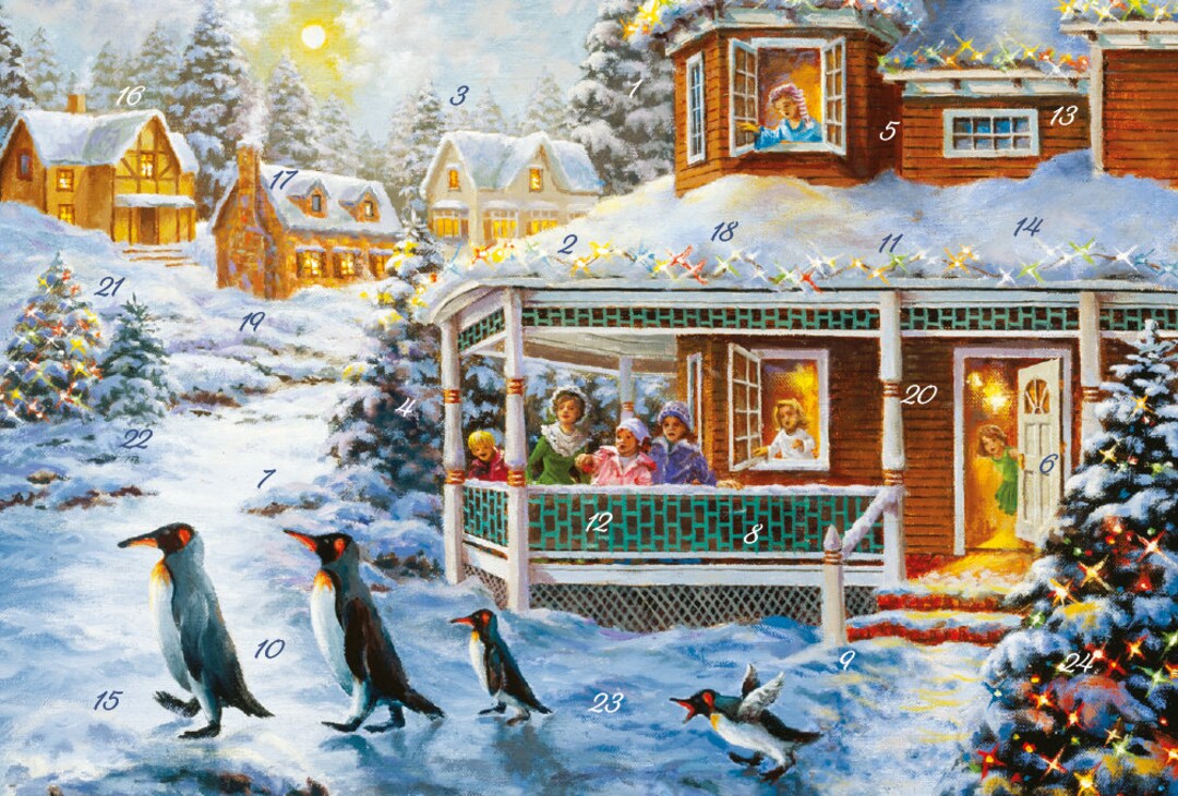 German Christmas Card / Advent Calendar - Penguin Parade - Etsy