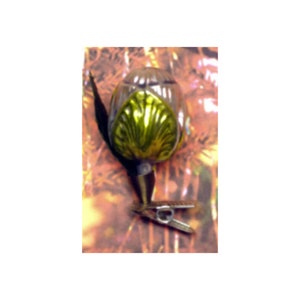 Clip -On Rosebud w/ Leaf: Hand Blown &quot;Vintage Look&quot; Glass Ornament from Lauscha, Germany