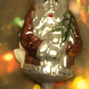 Clip-On Santa w/ Tree: Vintage Look Hand Blown Glass Ornament from Lauscha, Germany