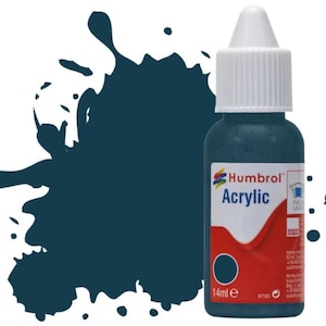 May include: A 14 ml bottle of Humbrol Acrylic paint in a dark teal blue color. The bottle has a white cap and a red label with the brand name and the words "Acrylic" and "14 ml" printed on it.