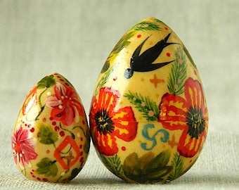 Hand painted wood eggs set of 2 Keepsake egg Gift for mom and dad Collectible egg Amulet for protection Personalized egg