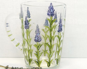 Purple Lavender Coffee Mug - Mothers Day Gift Personalized Mug Lavender - Bride Mug modern mug - Hand Painted Mugs