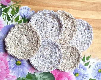 Organic reusable makeup remover pads Crochet face rounds set of 6 For all skin types